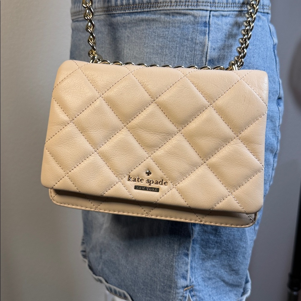 Kate Spade Quilted Leather Crossbody Bag Pink Gold Chain Shoulder Bag